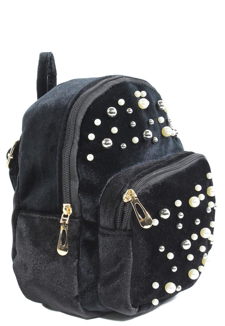 Mochila Terciopelo Perlas Negro-1