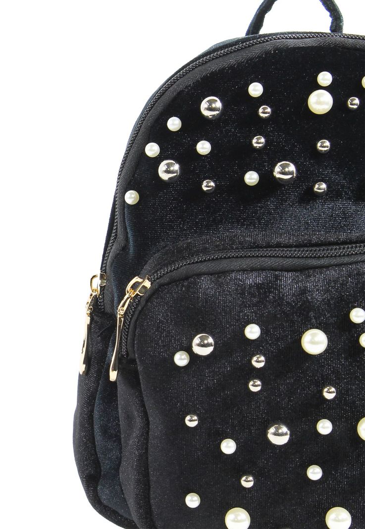 Mochila Terciopelo Perlas Negro-3