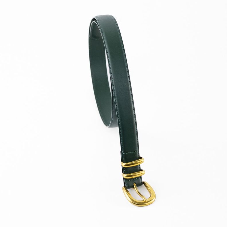 Cinturón Cuero Clásico Doble Pasador Mujer Verde Mailea-3