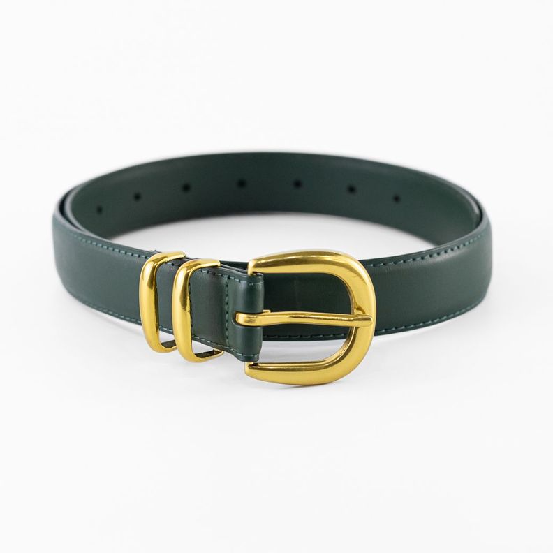 Cinturon Cuero Clasico Doble Pasador Mujer Verde Mailea