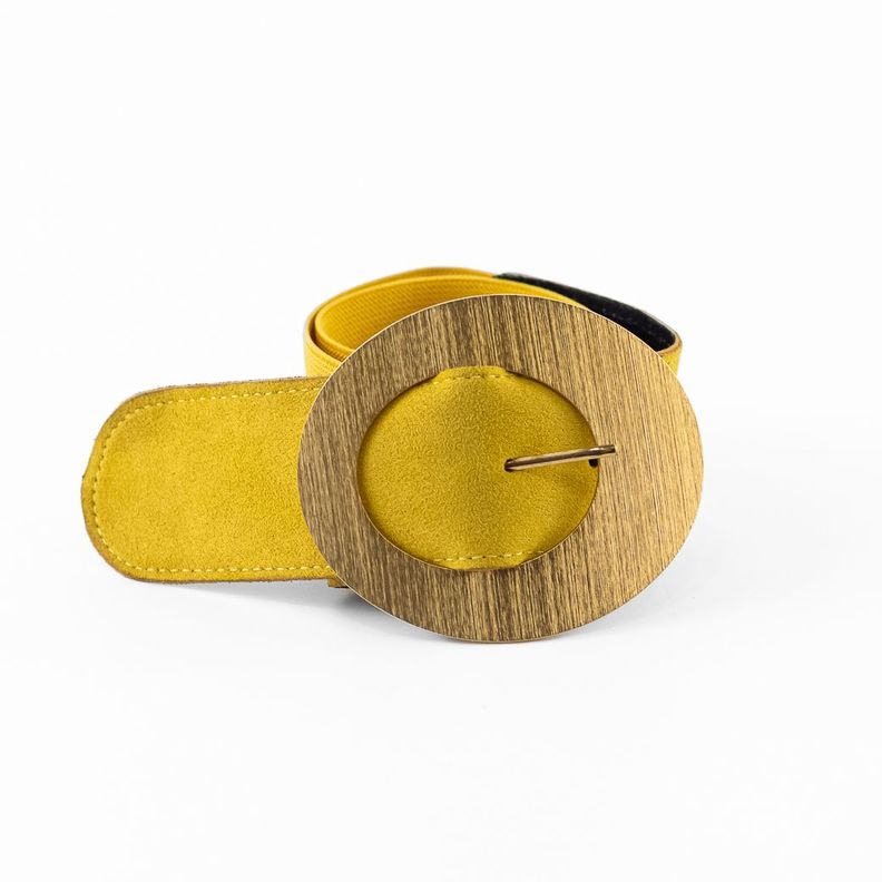 Cinturón Elastico Gamuza Hebilla Metal Mujer Amarillo Mailea-1