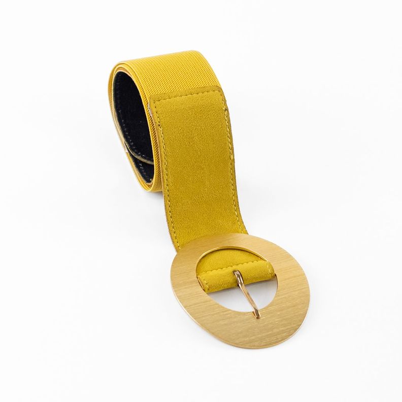 Cinturón Elastico Gamuza Hebilla Metal Mujer Amarillo Mailea-3