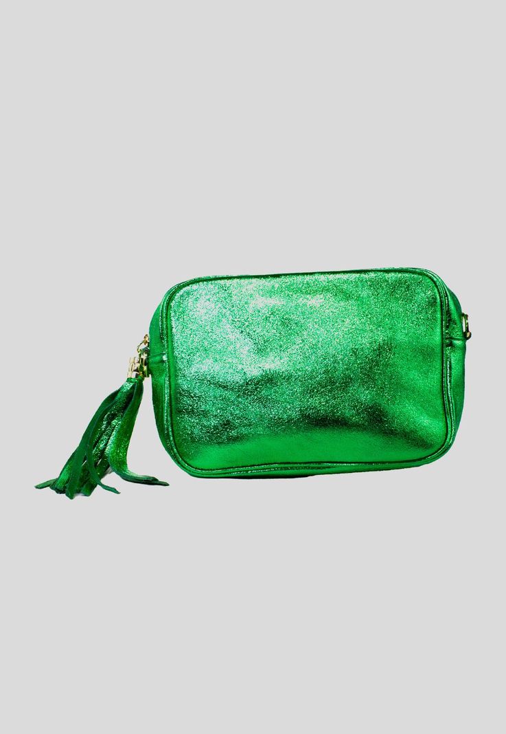 Cartera cuero rectangular brillo Verde-0