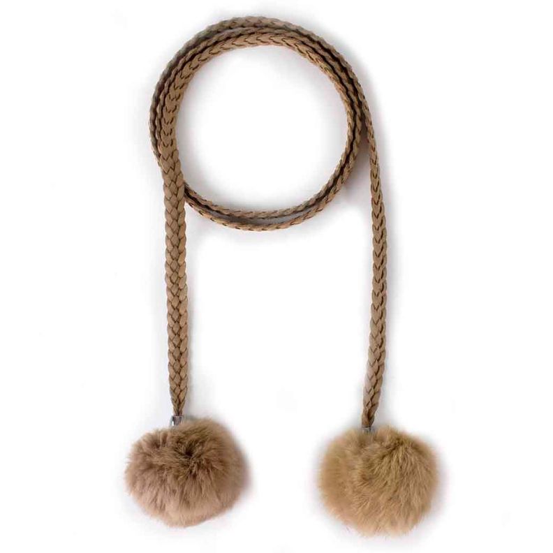 Cinturon Reno Trenzado Pompon Taupe