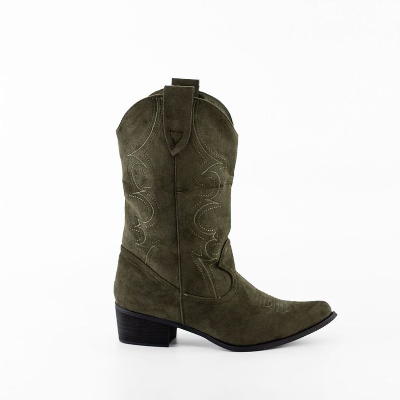 Bota Vaquera Gamuza Costura Simple 019 Mujer Verde Mailea-0