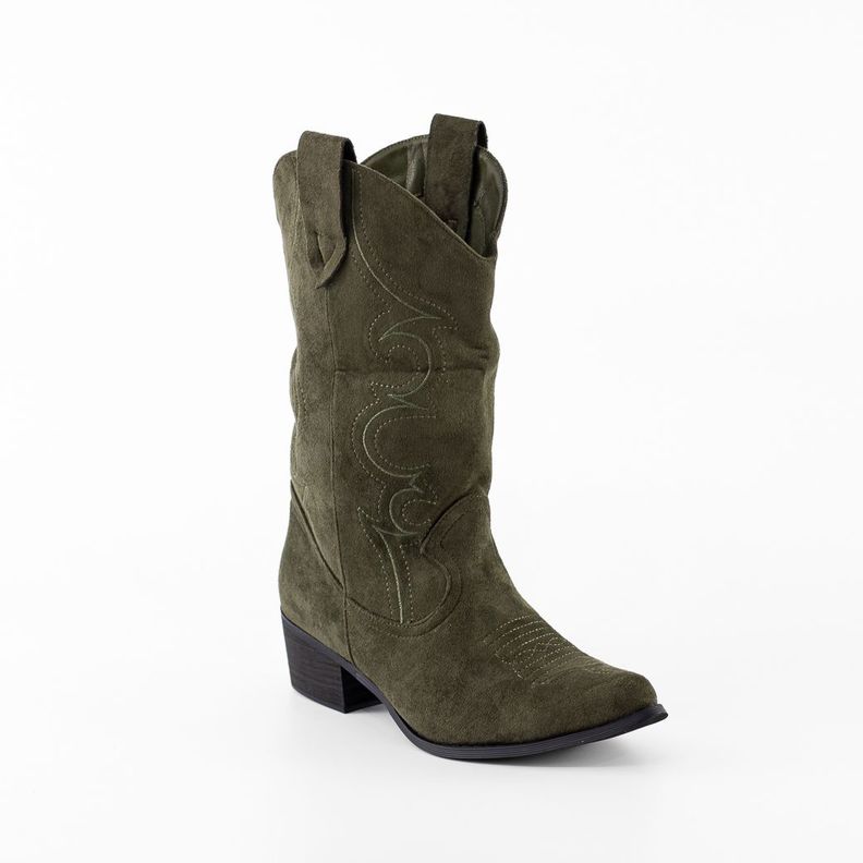 Bota Vaquera Gamuza Costura Simple 019 Mujer Verde Mailea-1