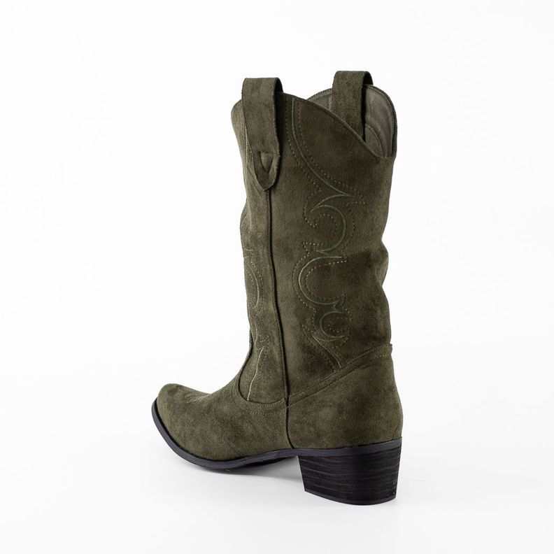 Bota Vaquera Gamuza Costura Simple 019 Mujer Verde Mailea-2