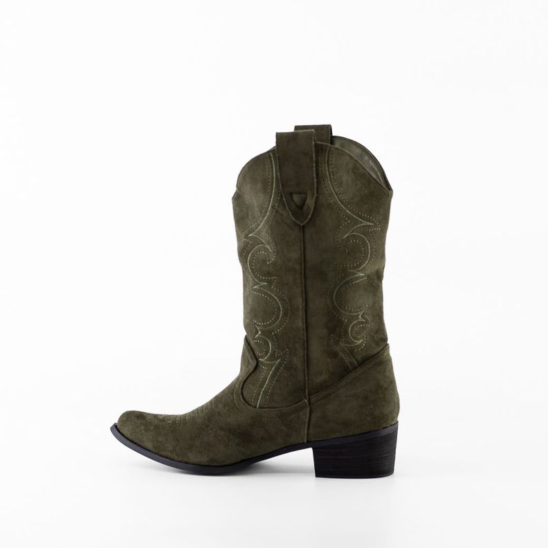 Bota Vaquera Gamuza Costura Simple 019 Mujer Verde Mailea-3