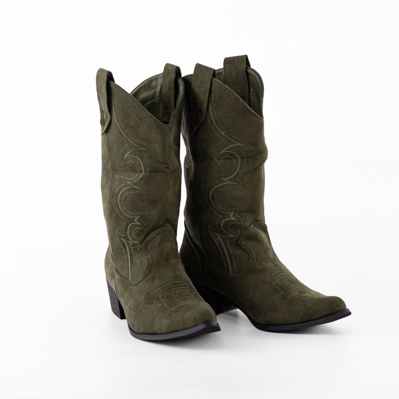 Bota Vaquera Gamuza Costura Simple 019 Mujer Verde Mailea-4