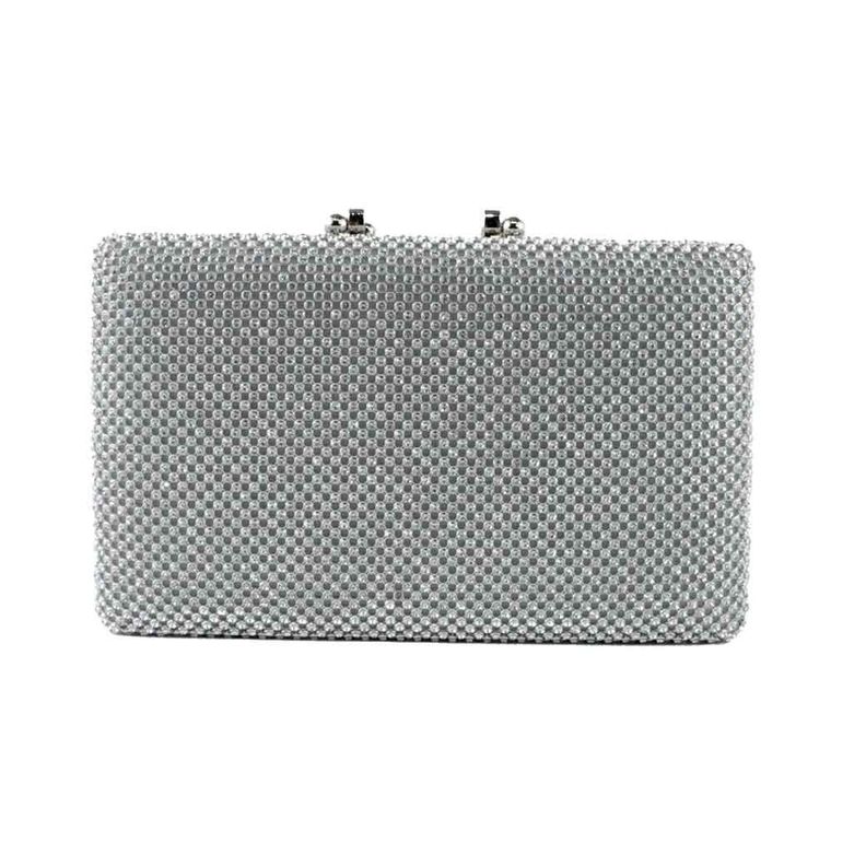 Cartera de Noche Fiesta Malla Strass 117 Plateada Mailea-2
