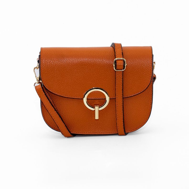 Cartera Cuero con Círculo Metálico Naranjo-0