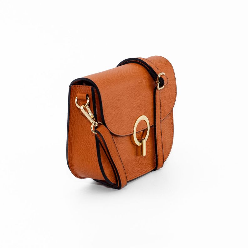 Cartera Cuero con Círculo Metálico Naranjo-1