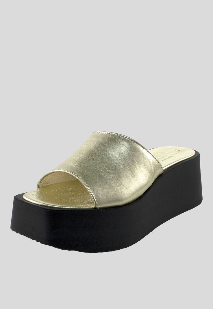 Sandalia Cuero Plataforma Lisa Oro-0