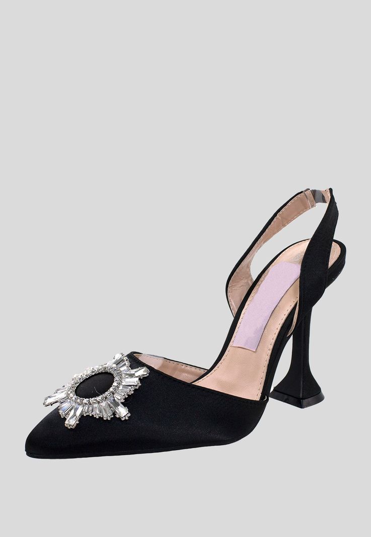 Stiletto Abierto Taco Alto Strass Puntas Negro-0