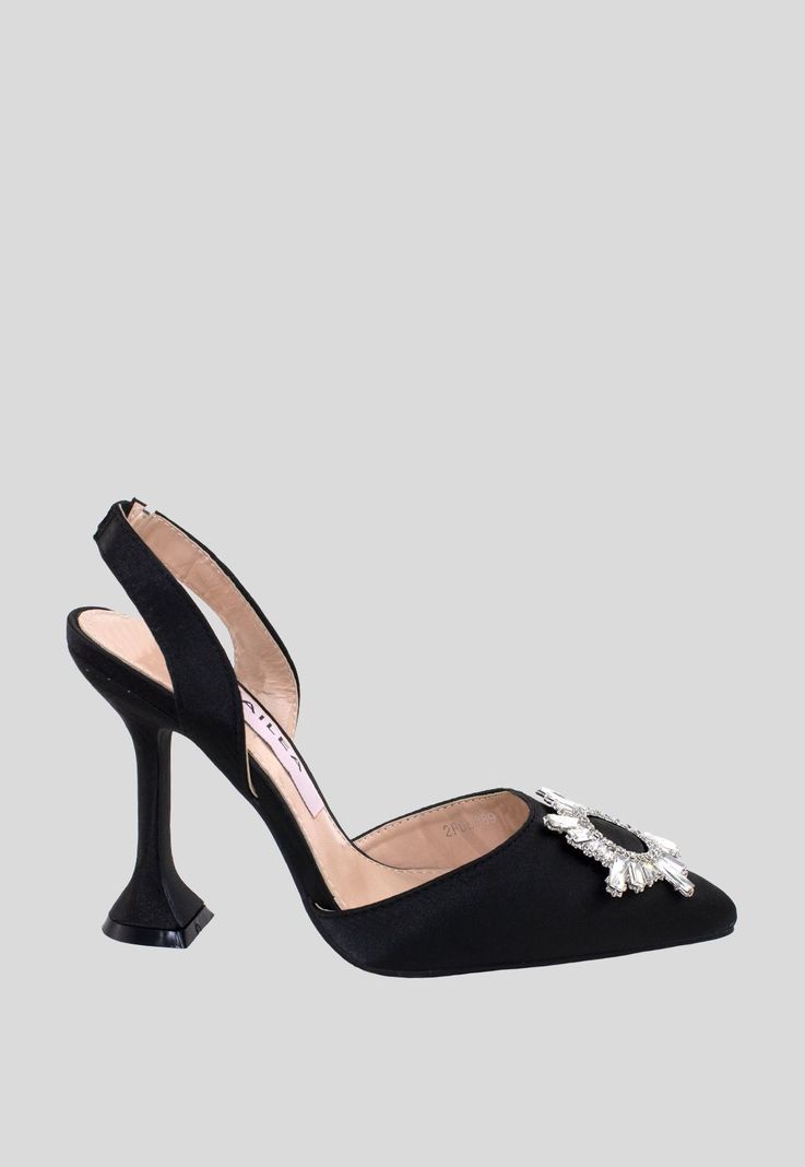 Stiletto Abierto Taco Alto Strass Puntas Negro-1