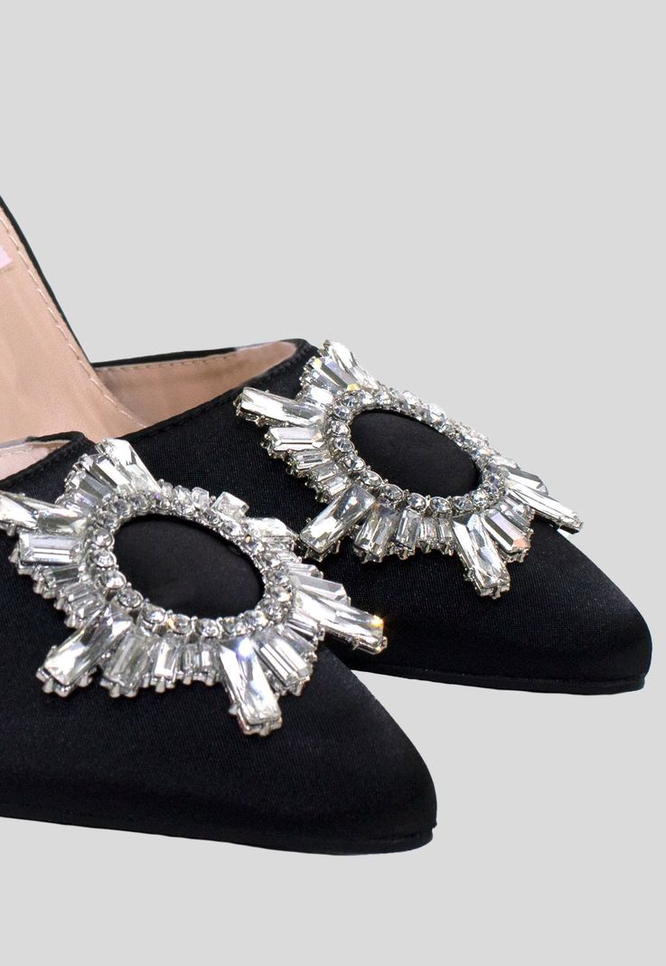 Stiletto Abierto Taco Alto Strass Puntas Negro-3