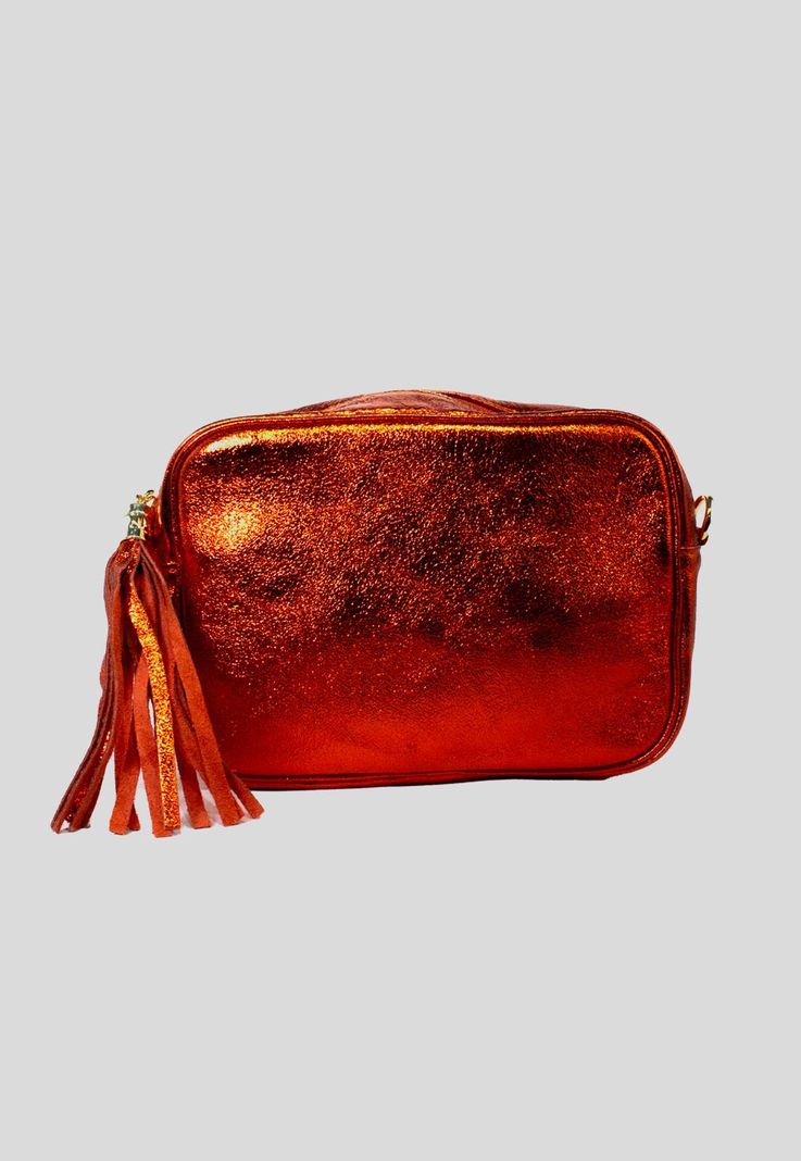 Cartera cuero rectangular brillo Naranjo-0