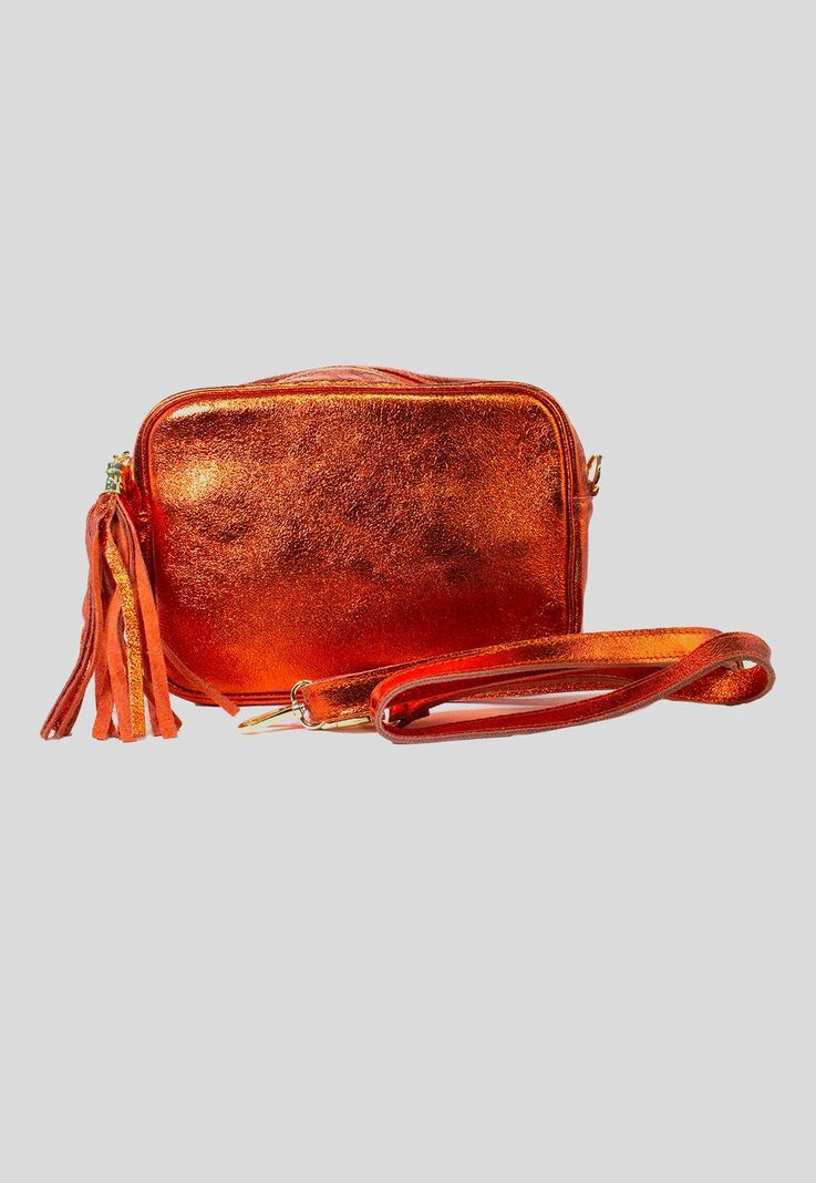 Cartera cuero rectangular brillo Naranjo-1