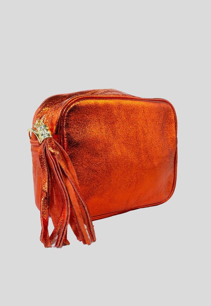 Cartera cuero rectangular brillo Naranjo-2