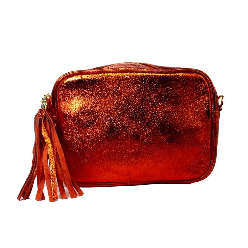 Cartera cuero rectangular brillo Naranjo