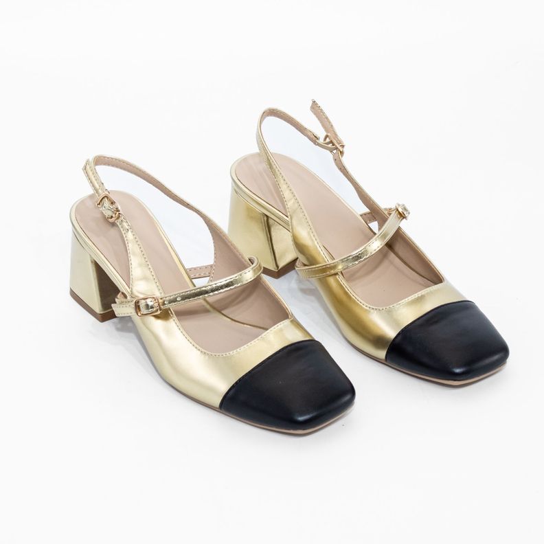 Stiletto Abierto Hebilla Lateral Oro Mailea-3