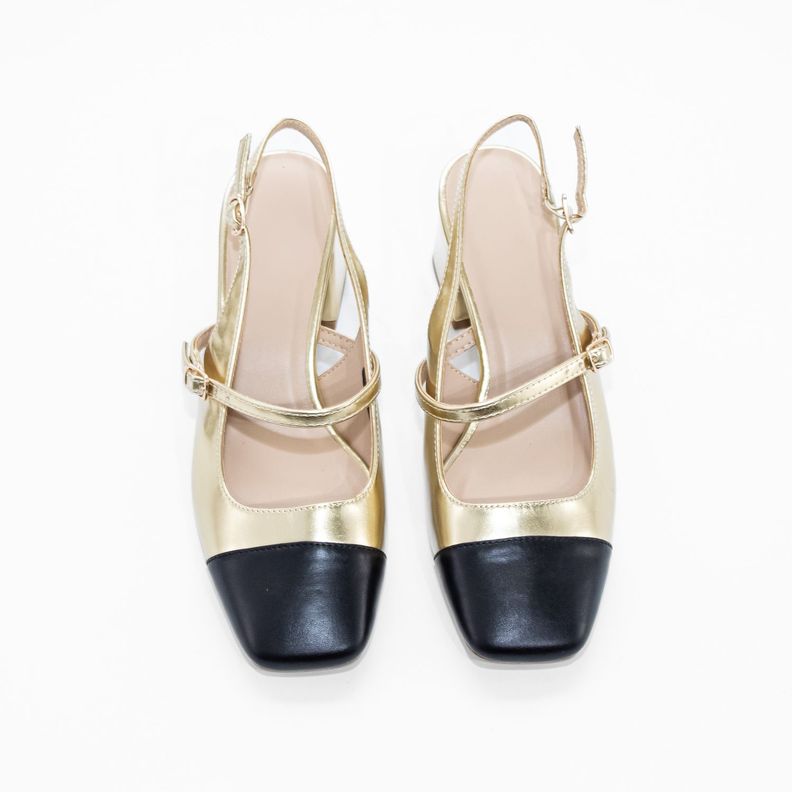 Stiletto Abierto Hebilla Lateral Oro Mailea-4