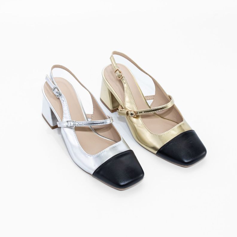Stiletto Abierto Hebilla Lateral Oro Mailea-5