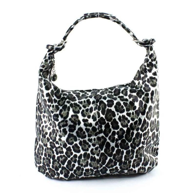 Cartera de Cuero Brillo 761 Mujer Leopardo Plateado Mailea-0