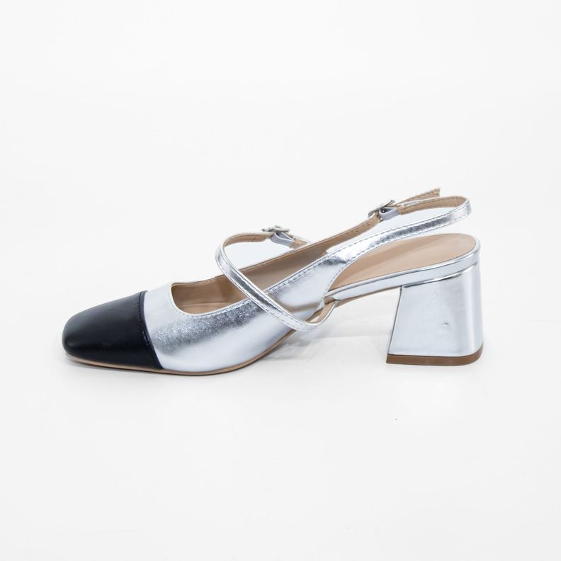 Stiletto Abierto Hebilla Lateral Plata Mailea-2