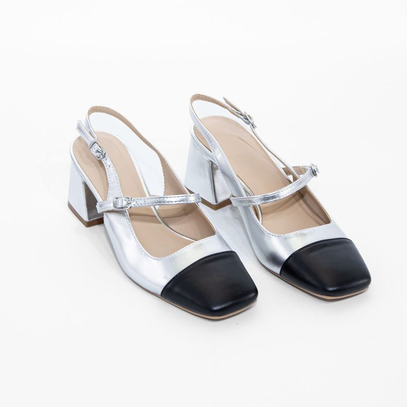 Stiletto Abierto Hebilla Lateral Plata Mailea-3