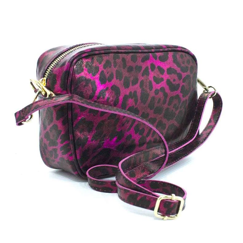Cartera Cuero Brillo Cierre 591 Mujer Leopardo Fucsia Mailea-1