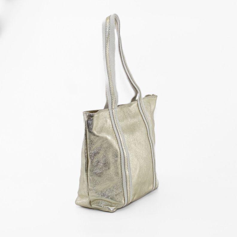 Cartera Cuero con Manilla Lona Oro-1