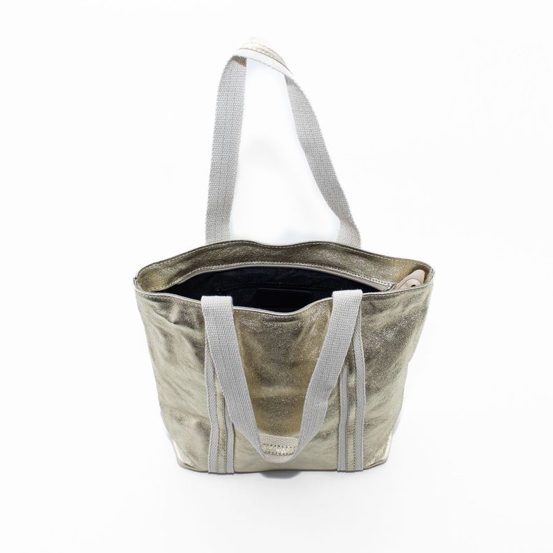 Cartera Cuero con Manilla Lona Oro-2