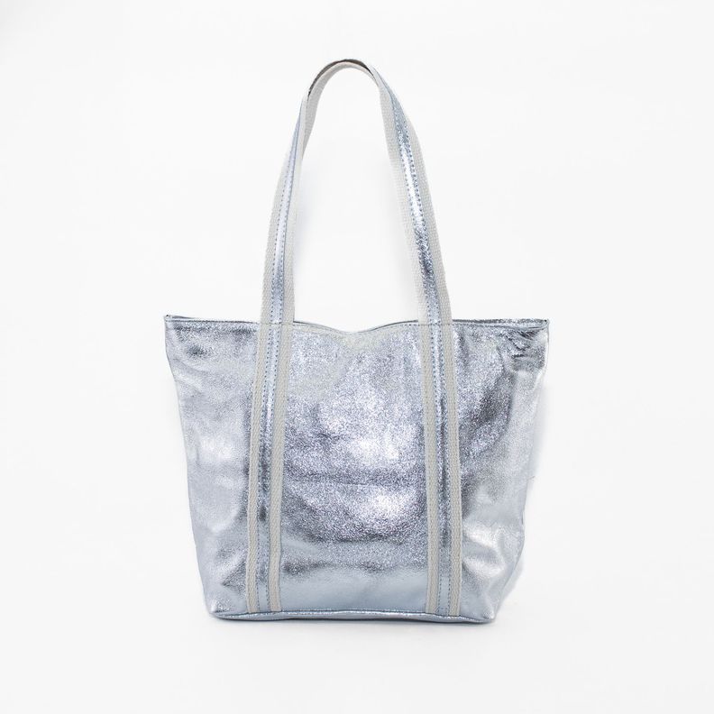 Cartera Cuero con Manilla Lona Plata-0