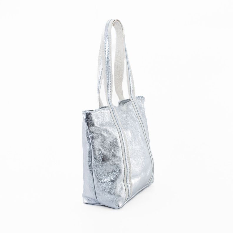 Cartera Cuero con Manilla Lona Plata-1