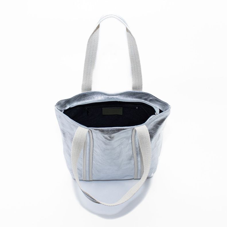 Cartera Cuero con Manilla Lona Plata-2