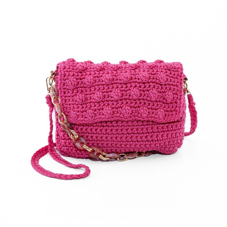 Cartera Tejida con Cadena Fuscia-0