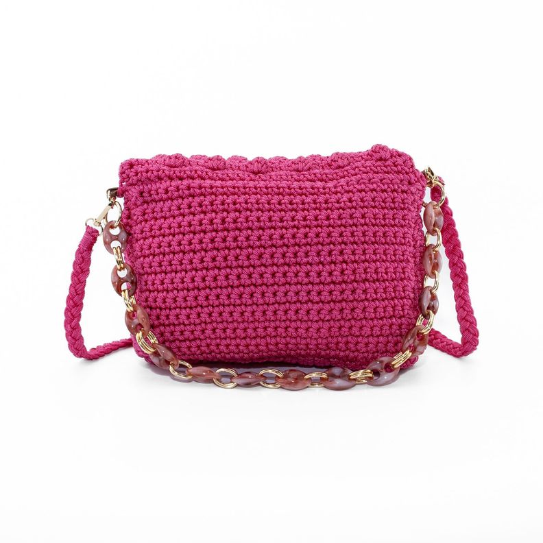 Cartera Tejida con Cadena Fuscia-2