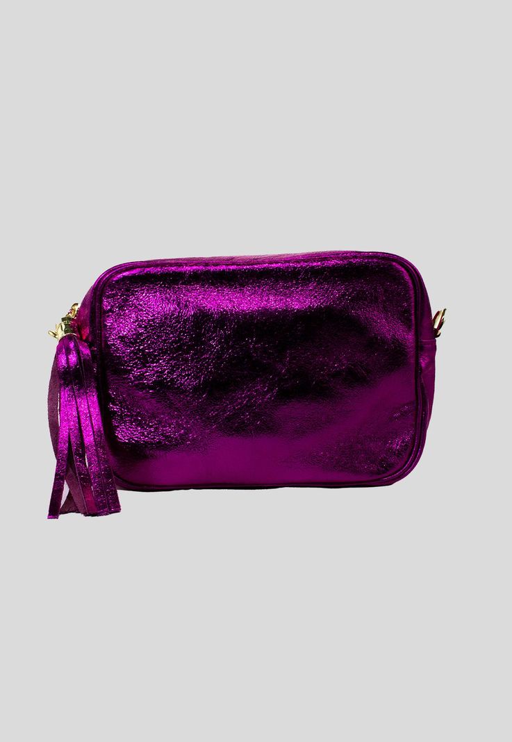 Cartera cuero rectangular brillo Fuscia-0