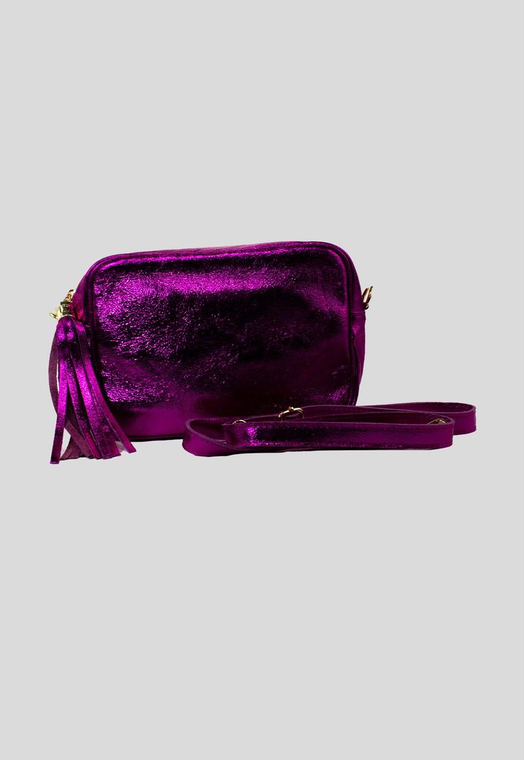 Cartera cuero rectangular brillo Fuscia-1