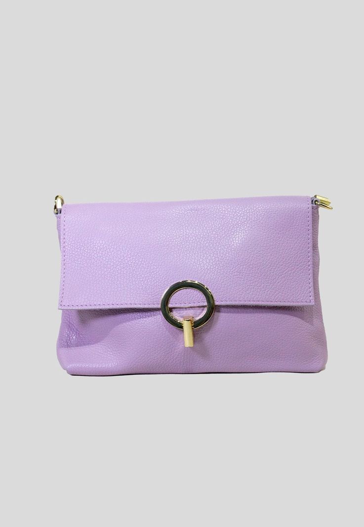 Cartera cuero cerrojo redondo Lila-0