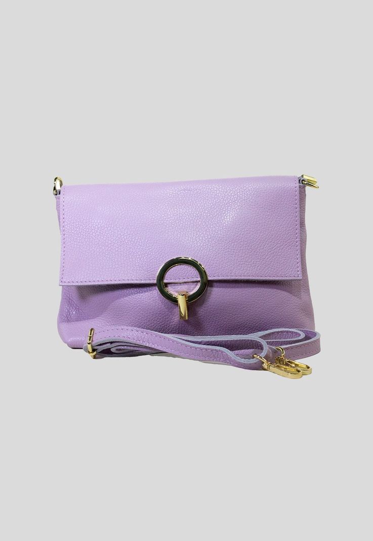 Cartera cuero cerrojo redondo Lila-1