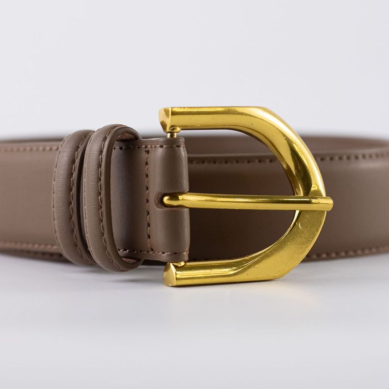 Cinturón Cuero Clásico Pasador Metal Mujer Taupe Mailea-1
