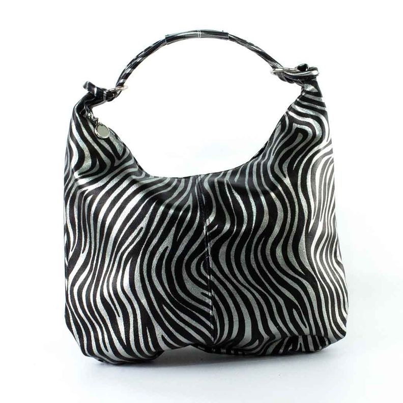 Cartera de Cuero Brillo 761 Mujer Cebra Plateado Mailea-0