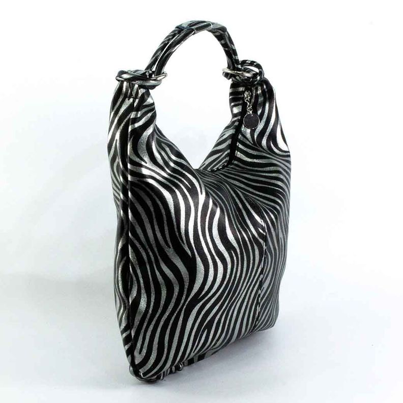 Cartera de Cuero Brillo 761 Mujer Cebra Plateado Mailea-1