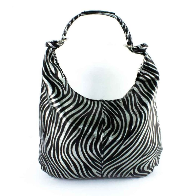 Cartera de Cuero Brillo 761 Mujer Cebra Plateado Mailea-2