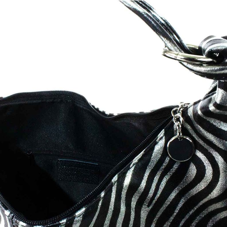 Cartera de Cuero Brillo 761 Mujer Cebra Plateado Mailea-3