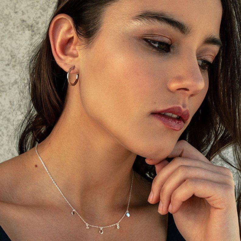 Aros Mujer Argollas Plateadas Aila 20mm Bañadas en Oro Blanco Boaz Joyas-3