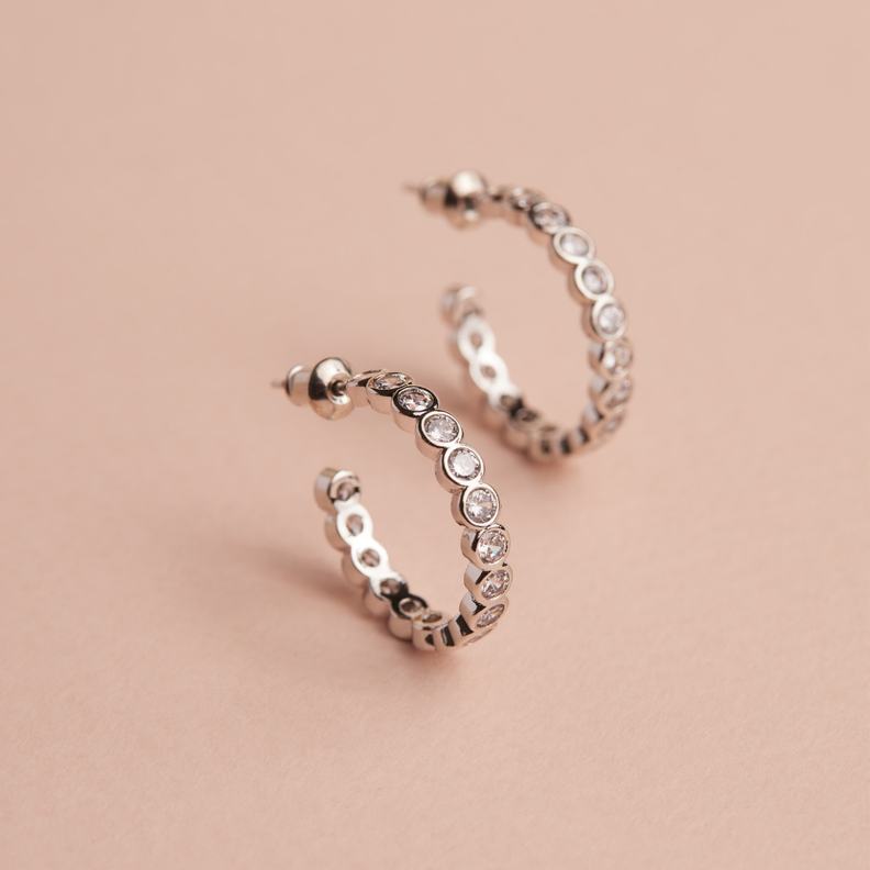 Aros Mujer Argollas Bombai Plateadas Bañadas en Oro Blanco Boaz Joyas-3