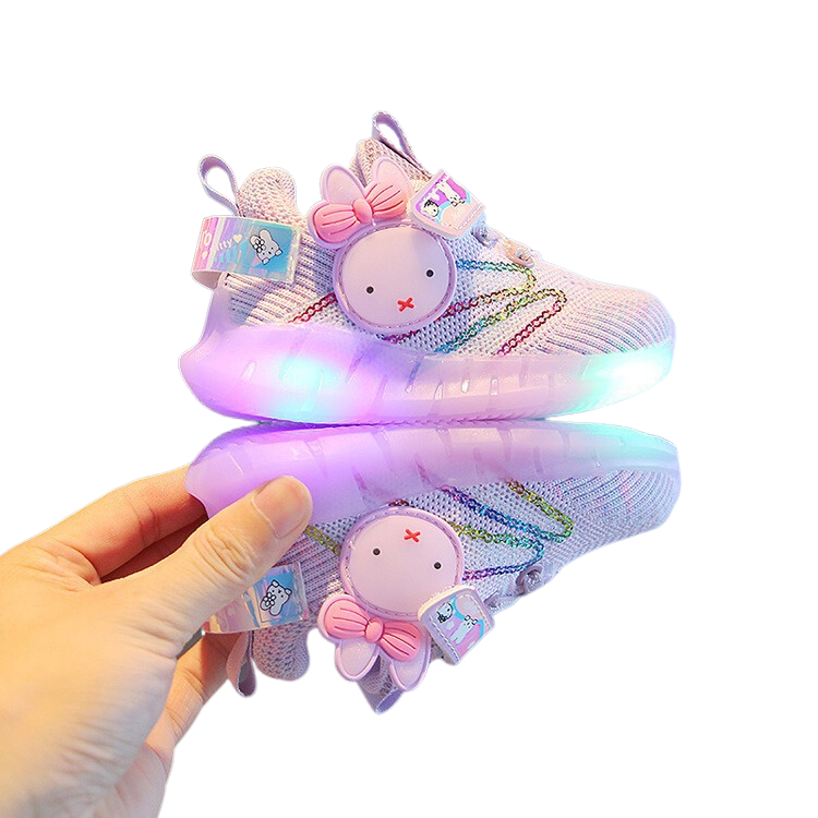 Zapatillas de niñas luces conejo morada-0